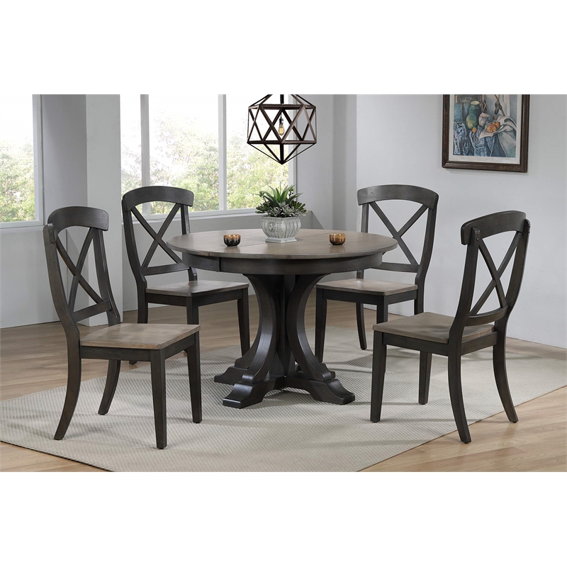 Pemberly Row 5-Pc X-Back Wood Dining Set in Gray & Black Stone