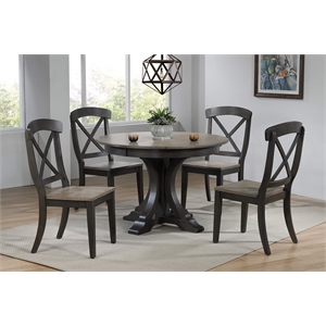 Pemberly Row 5-Pc X-Back Wood Dining Set in Gray & Black Stone