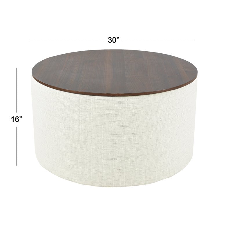 Pemberly Row Modern Fabric Storage Ottoman with Wood Top in Cream