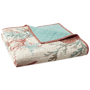 Pemberly Row Coastal Printed Fabric Oversized Quilted Throw in Green