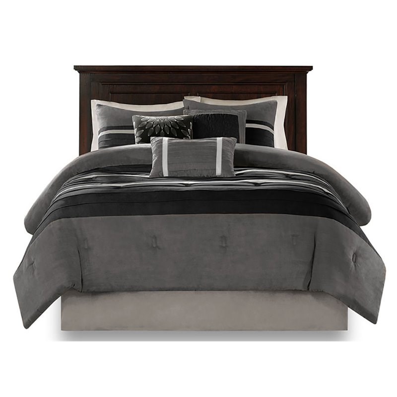 Pemberly Row 7-piece Polyester Faux Suede Comforter Set in Black