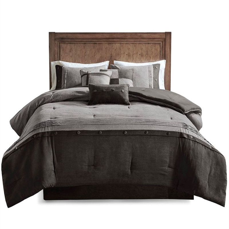 Pemberly Row 7-piece Polyester Microsuede Comforter Set in Gray Finish