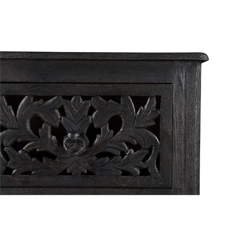 Pemberly Row 6-drawer Floral Carved Solid Wood Chest in Black