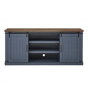 Pemberly Row 68&quot TV Media Stand for TV up to 75 in. Navy w/ Walnut Color Desktop