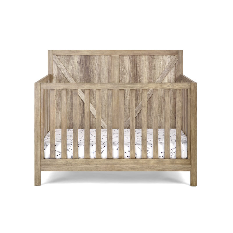 Pemberly Row Farmhouse Wood 4-in-1 Convertible Crib - Vintage Chestnut
