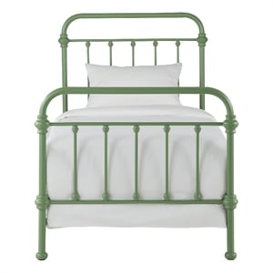 Pemberly Row Twin Size Antique Graceful Victorian Metal Bed in Meadow Green