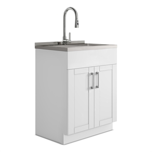 Pemberly Row Wide Shaker 28&quot Laundry Cabinet w/ Faucet and Stainless Steel Sink