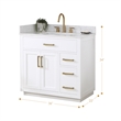 Pemberly Row Wood Vanity in White w/ Grain White Composite Stone Top no Mirror