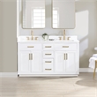Pemberly Row Wood Vanity in White w/ Grain White Composite Stone Top no Mirror