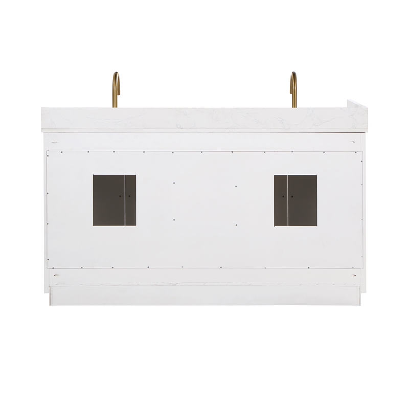 Pemberly Row Wood Vanity in White w/ Grain White Composite Stone Top no Mirror