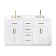 Pemberly Row Wood Vanity in White w/ Grain White Composite Stone Top no Mirror