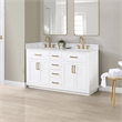 Pemberly Row Wood Vanity in White w/ Grain White Composite Stone Top no Mirror