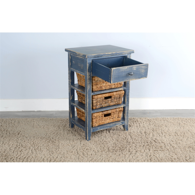 Pemberly Row Contemporary Solid Wood Ocean Blue Storage Table