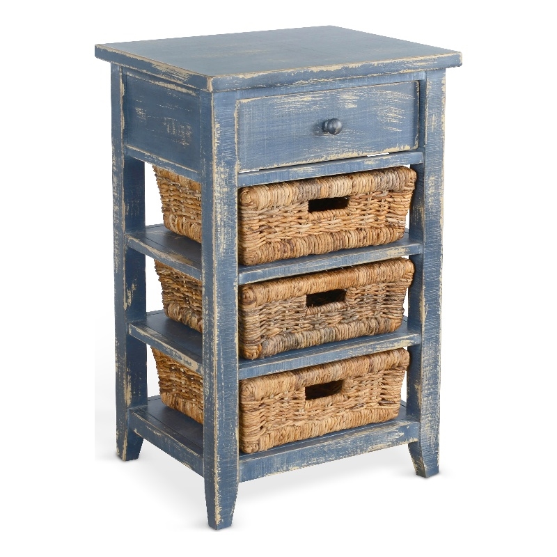 Pemberly Row Contemporary Solid Wood Ocean Blue Storage Table