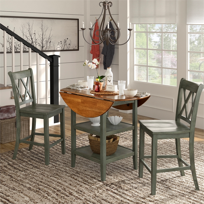 Pemberly Row Double X-Back Wood Counter Height Chairs (Set of 2) in Sage Green