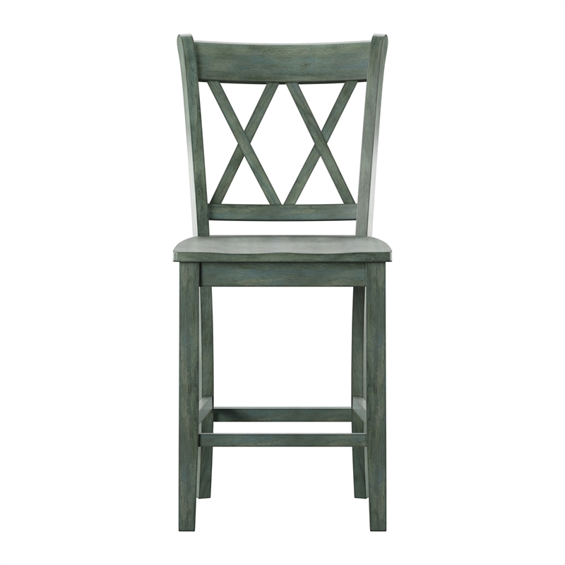 Pemberly Row Double X-Back Wood Counter Height Chairs (Set of 2) in Sage Green