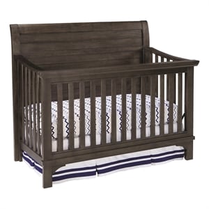 Pemberly Row Farmhouse Wood Convertible Crib in River Rock Brown