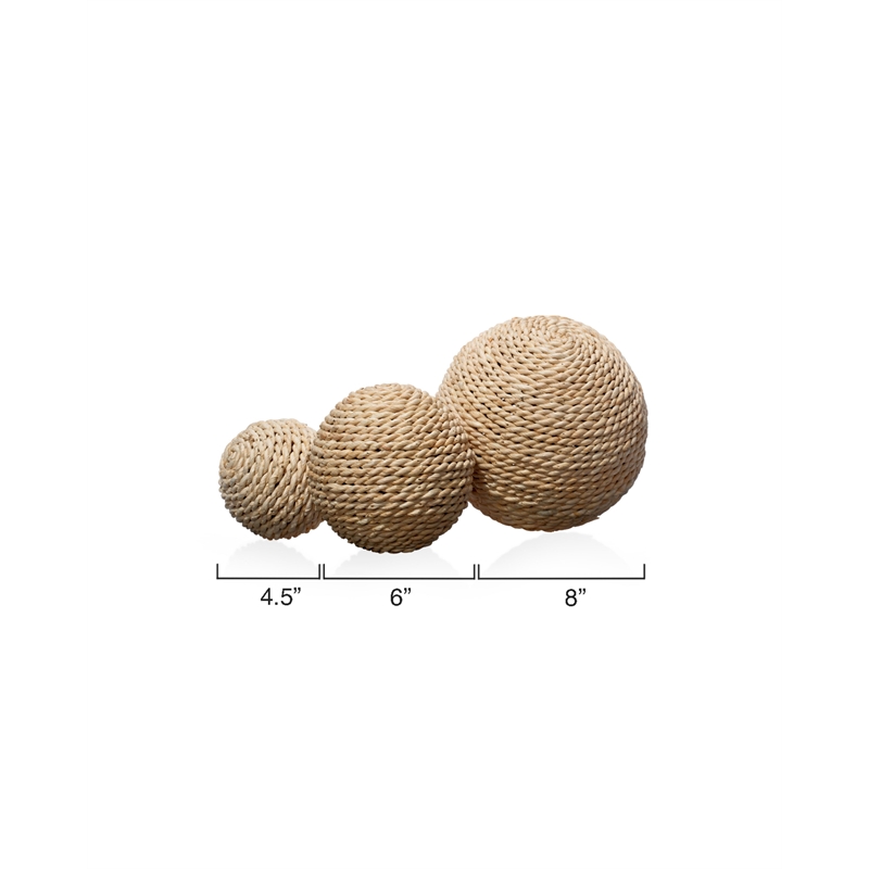 Pemberly Row Corn Straw Rattan Decorative Balls in Natural (Set of 3)