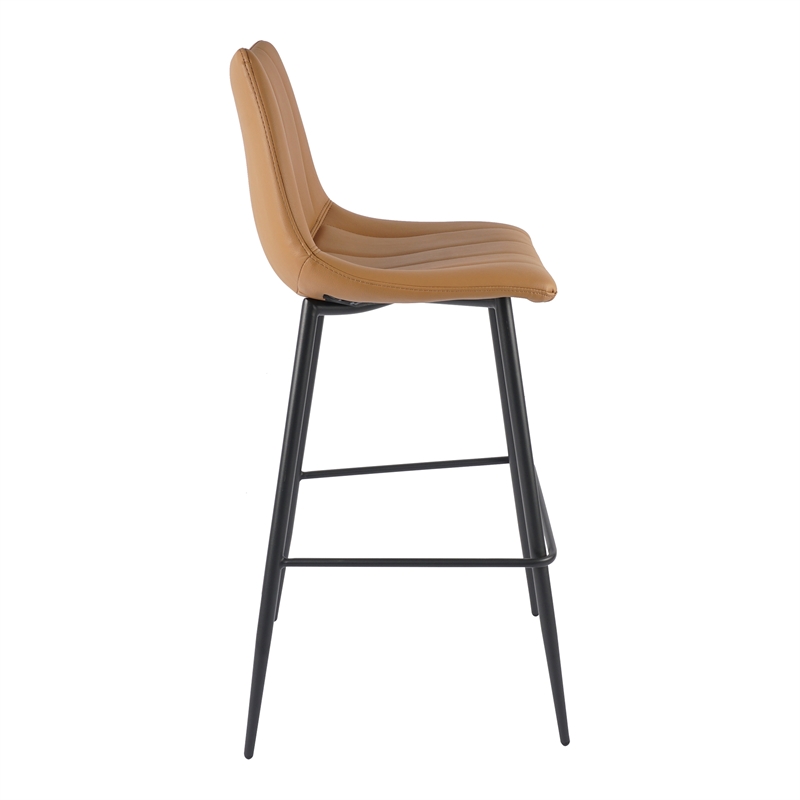 Pemberly Row Modern Barstool Tan Set of 2 Brown Vegan Leather