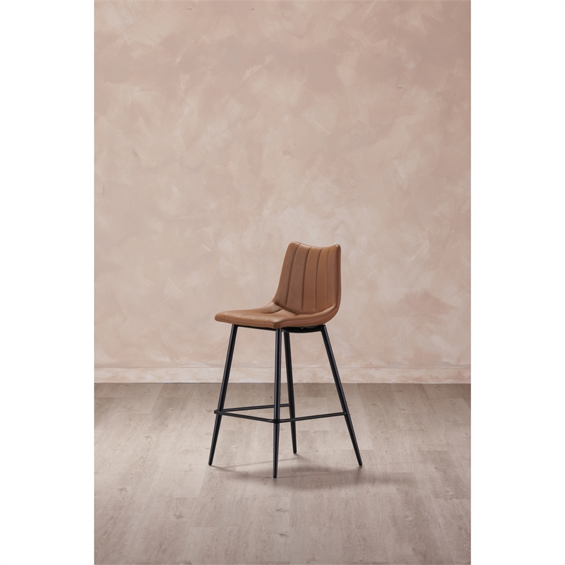 Pemberly Row Modern Barstool Tan Set of 2 Brown Vegan Leather