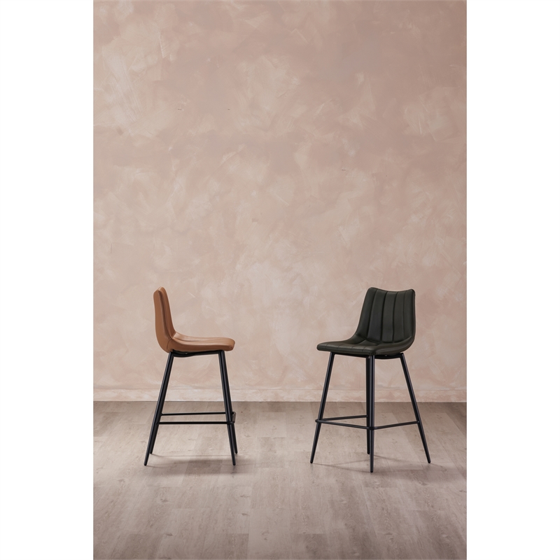 Pemberly Row Modern Barstool Tan Set of 2 Brown Vegan Leather