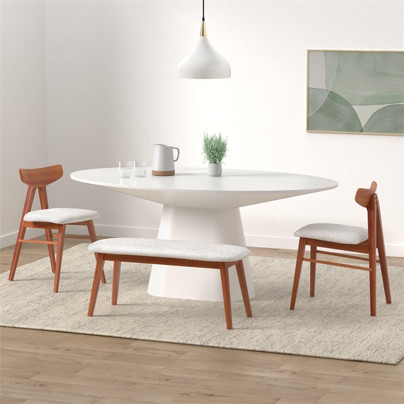 Pemberley Row MDF Wood White Dining Table Oval High Gloss 75