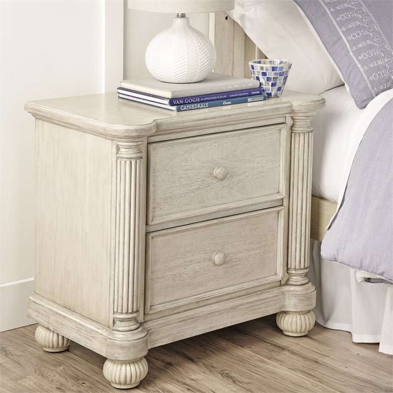 Pemberly Row Traditional Wood Nightstand in Weathered White Finish