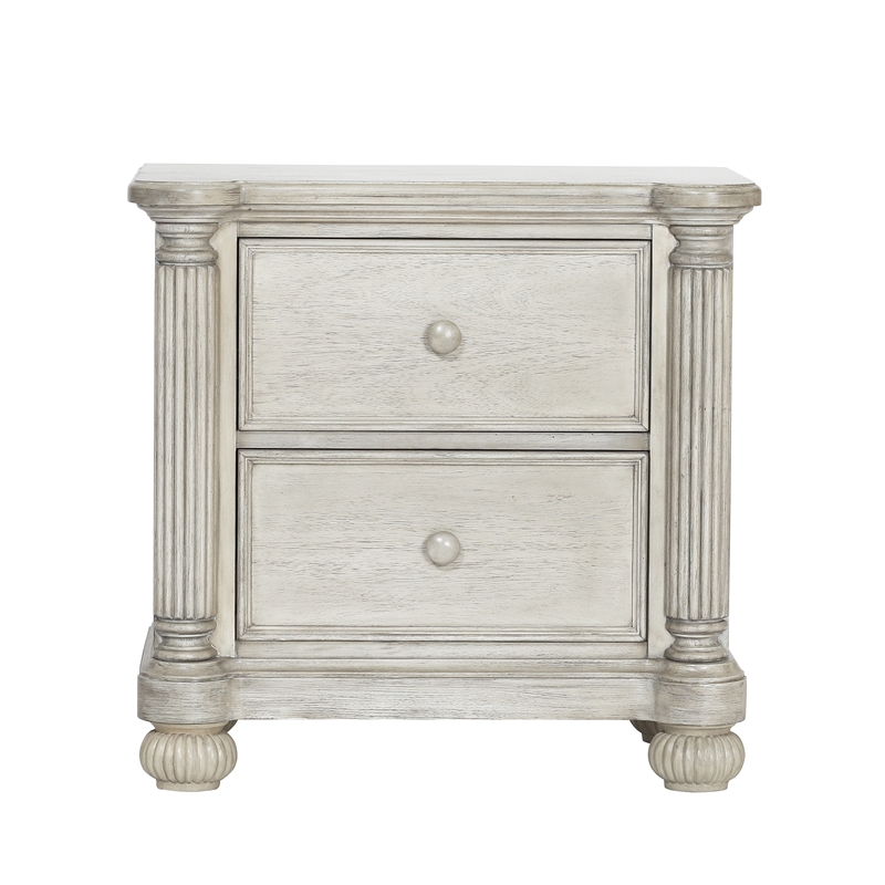 Pemberly Row Traditional Wood Nightstand in Weathered White Finish