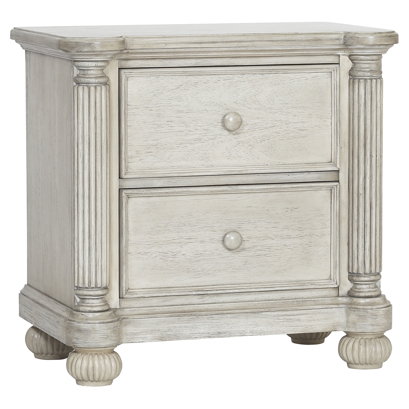 Pemberly Row Traditional Wood Nightstand in Weathered White Finish