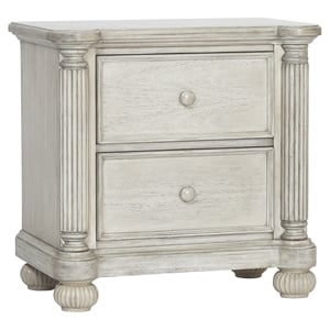 Pemberly Row Traditional Wood Nightstand in Weathered White Finish