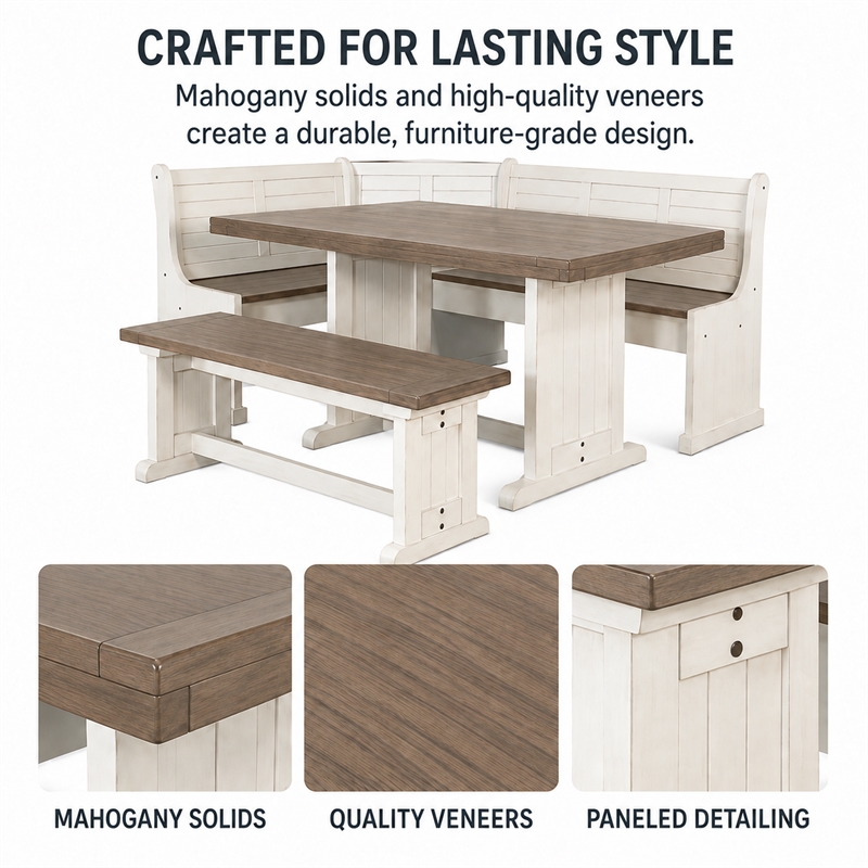 Pemberley Row Mahogany Off White and Brown Dining Set Rectangular Reversible 75
