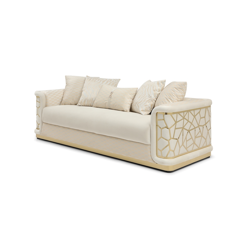 Pemberly Row Contemporary Soft Micosuede Velvet Sofa in Ivory