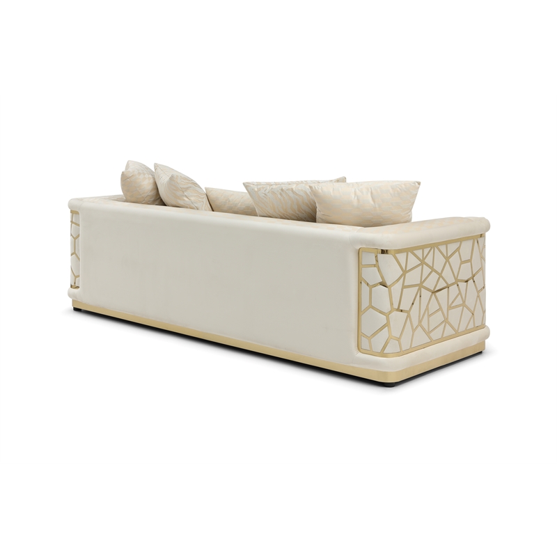 Pemberly Row Contemporary Soft Micosuede Velvet Sofa in Ivory
