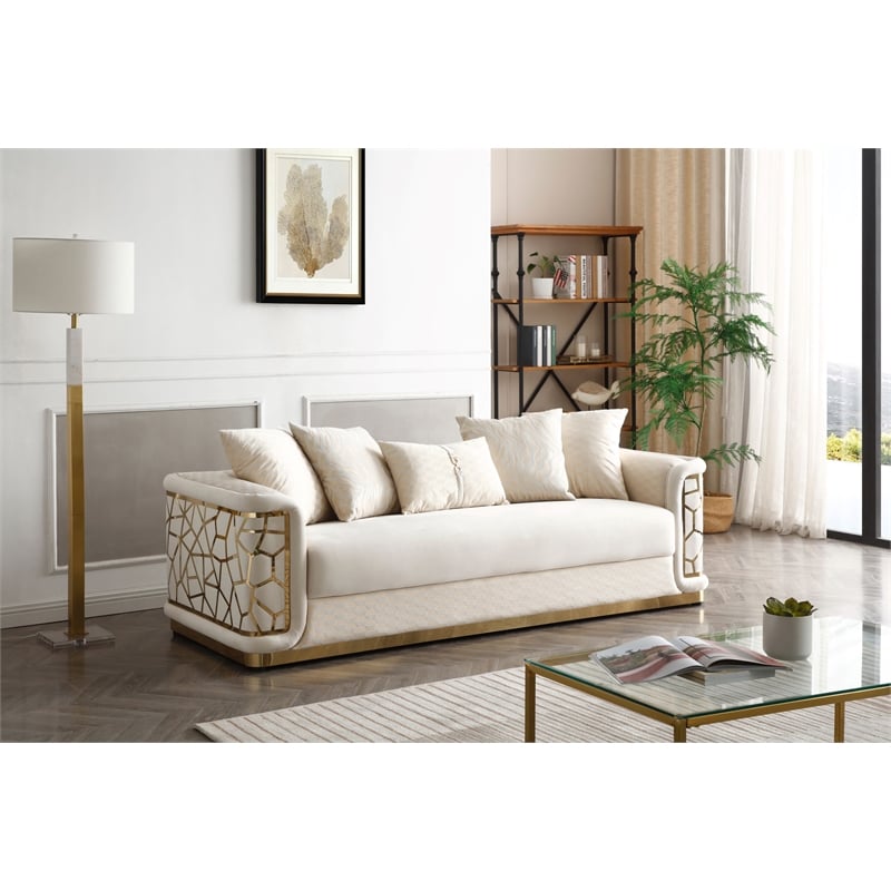 Pemberly Row Contemporary Soft Micosuede Velvet Sofa in Ivory