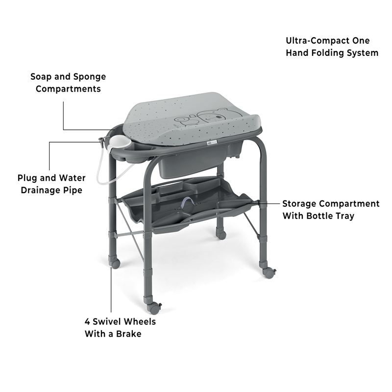Pemberly Row Bagnetto Stainless Steel Baby Bath with Bottle Tray in Gray