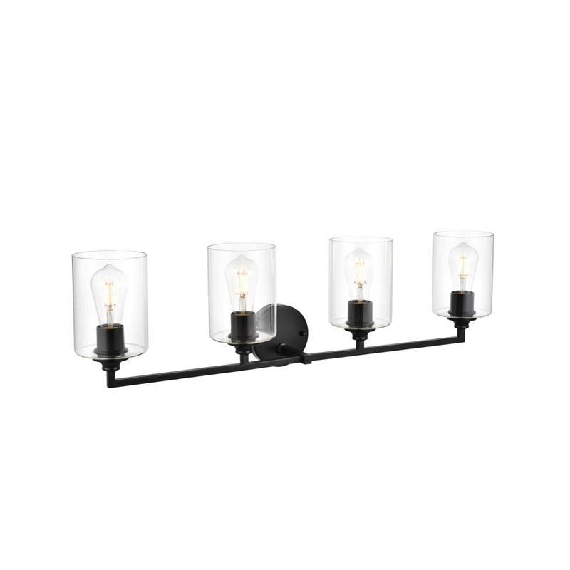 Pemberly Row 4-Light Iron & Glass Bath Sconce in Black/Clear