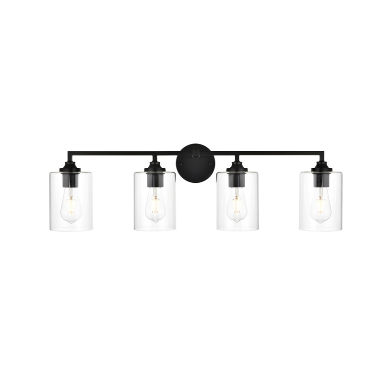 Pemberly Row 4-Light Iron & Glass Bath Sconce in Black/Clear