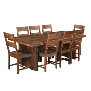 Pemberly Row Modern 9-piece Solid Wood Dining Set in Dark Brown