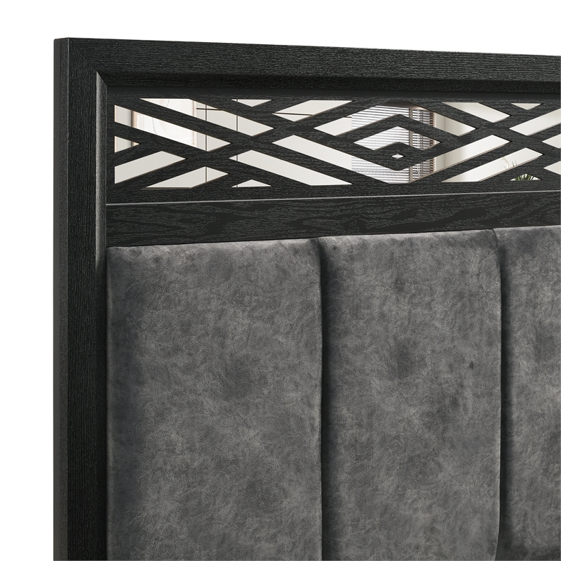 Pemberly Row Contemporary Solid Wood King Panel Bed in Black