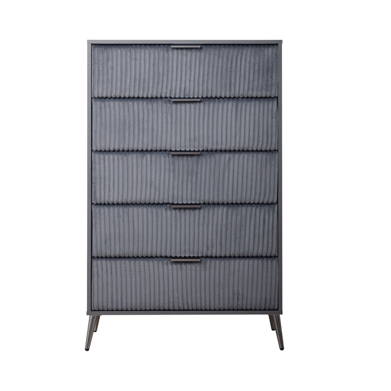 Pemberly Row Contemporary Wood 5-Drawer Chest in Gray Finish