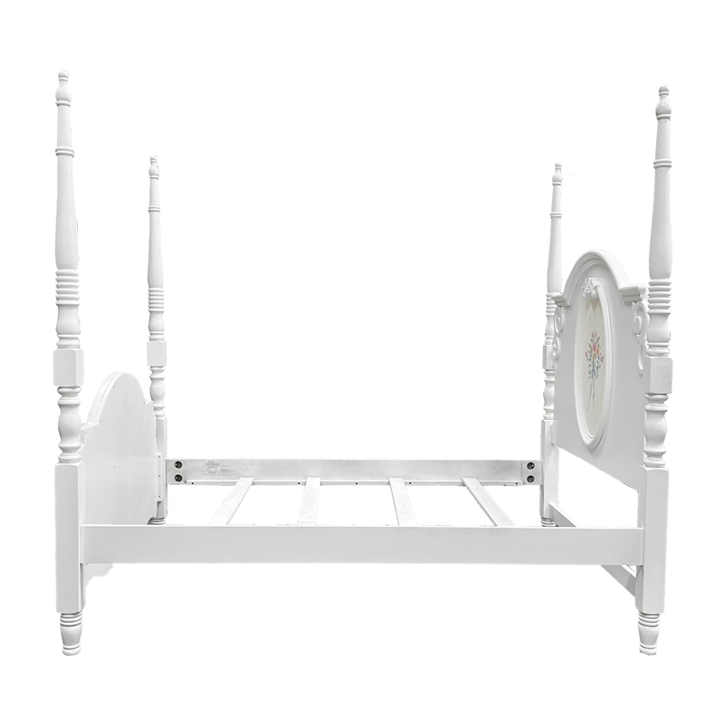 Pemberly Row Contemporary Wooden Full Bed with Poster in White