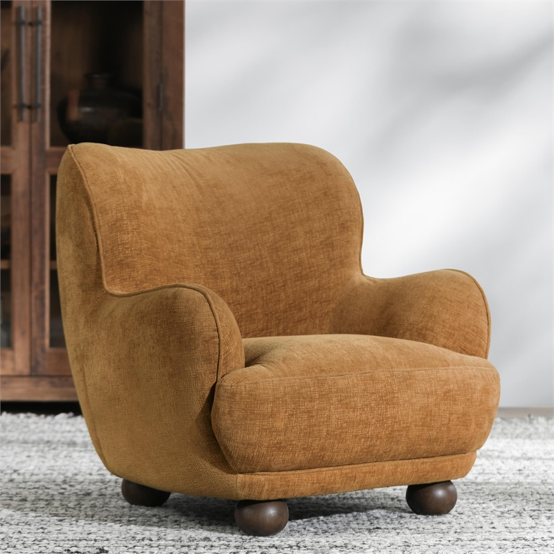 Pemberly Row Upholstered Chenille Fabric Accent Chair in Amber