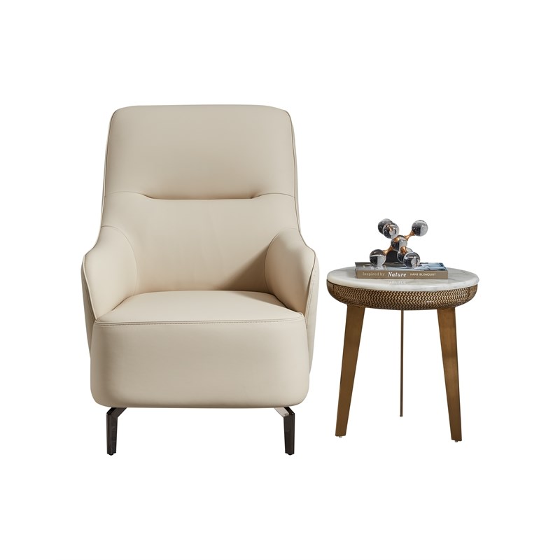 Pemberly Row Modern Cream Italian Top Grain Leather Accent Chair