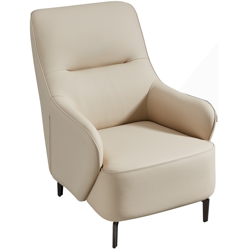 Pemberly Row Modern Cream Italian Top Grain Leather Accent Chair