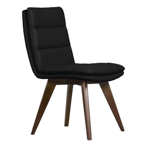 Pemberly Row Contemporary Genuine Leather Dining Chair in Black (Set of 2)