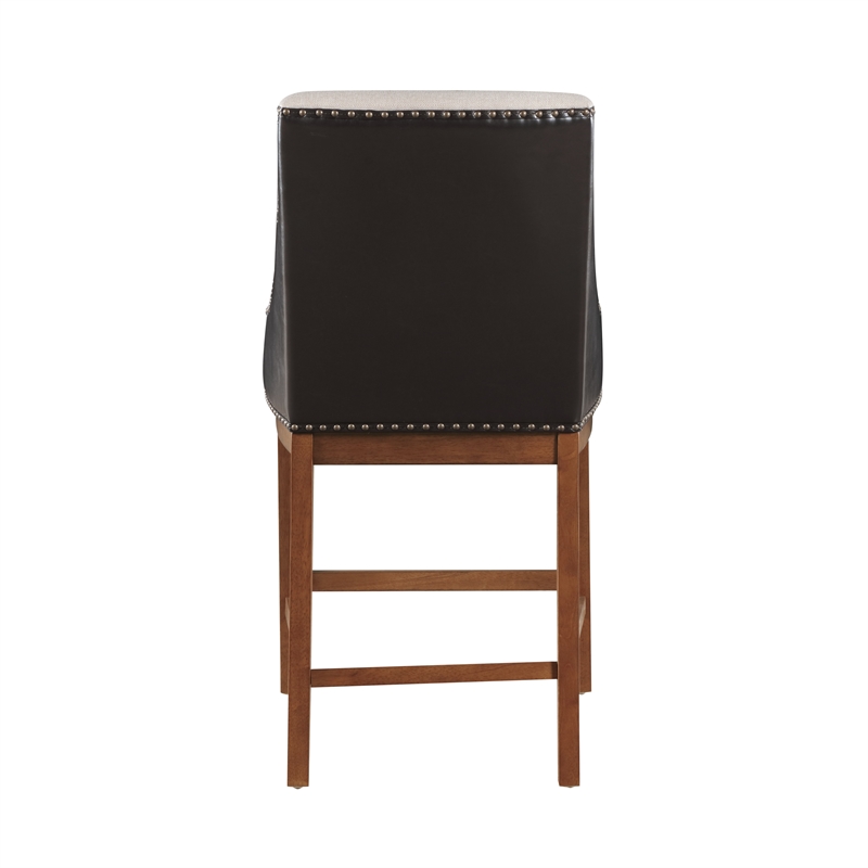 Pemberly Row Wood/Fabric/Leather Counter Height Chair in Brown (Set of 2)