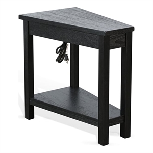 Pemberly Row Contemporary Solid Wood Chair Side Table with Power Strip