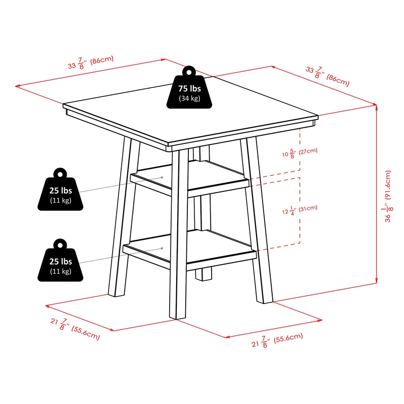 Pemberly Row Transitional Solid Wood Dining Table with 2 Shelf in Walnut