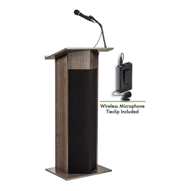 Pemberly Row Wood Power Plus Lectern with Lavalier Mic in Ribbonwood Brown