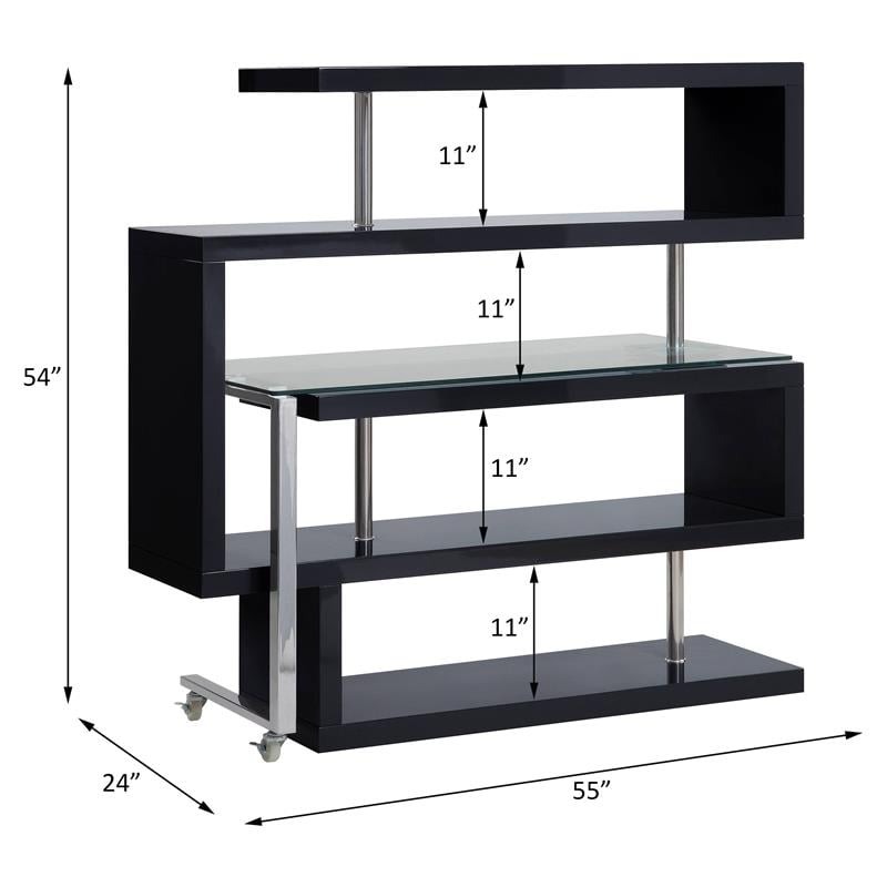 Pemberly Row Glass Top Writing Desk in Chrome and Black High Gloss
